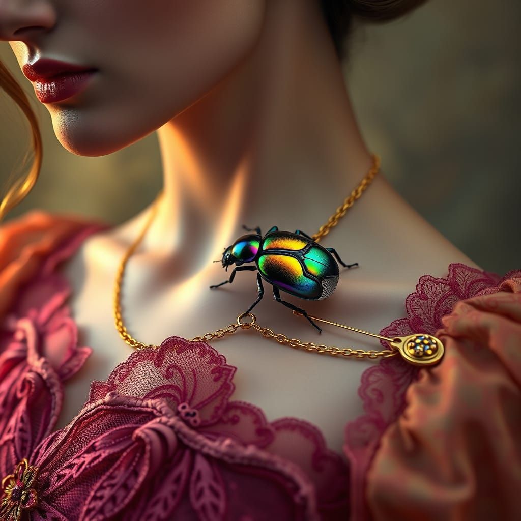 Woman's Opulent Portrait with Jewel Beetle
