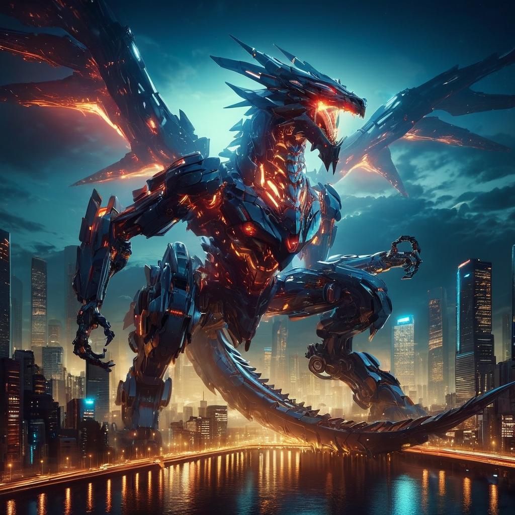 Epic Mecha Dragon Portrait in 3D Anime Style