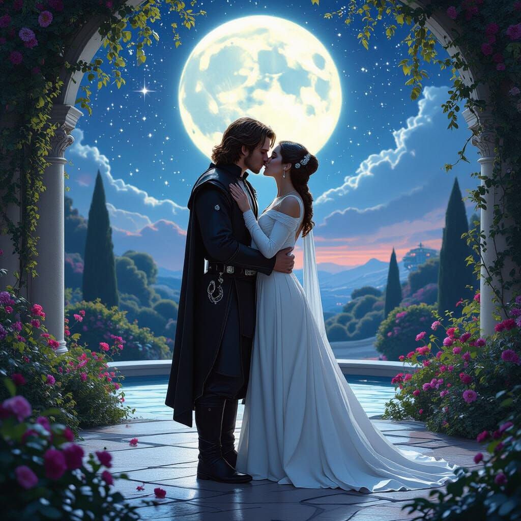 Romantic Galaxy Kiss in Fantasy Concept Art Style