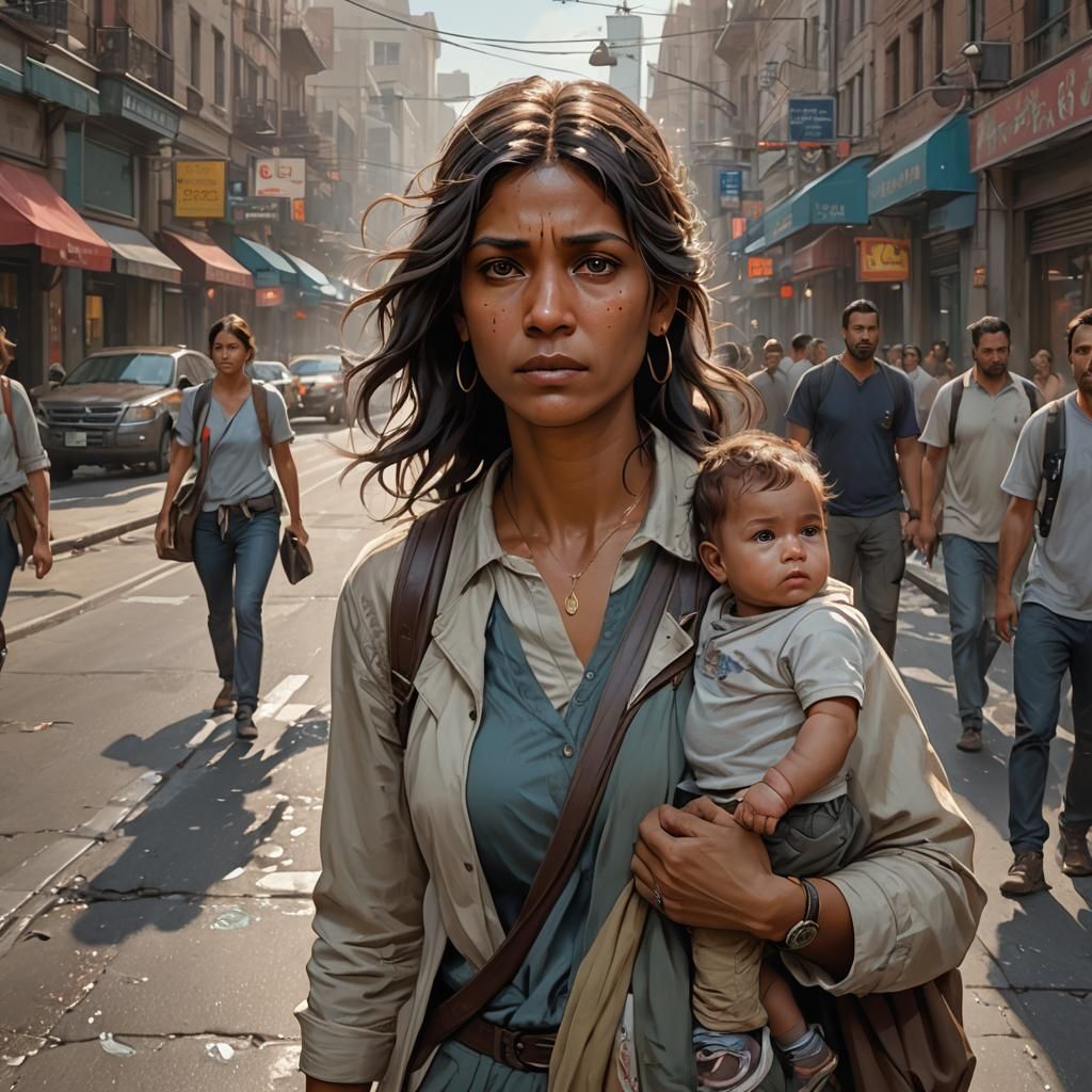 Anxious Mother Portrait in Hyperdetailed Art Style