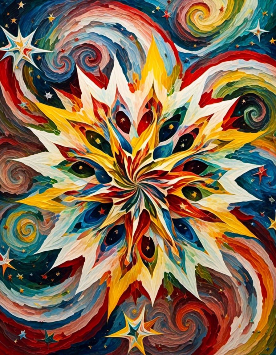 Swirling Stars in Deep Impasto Oil Style