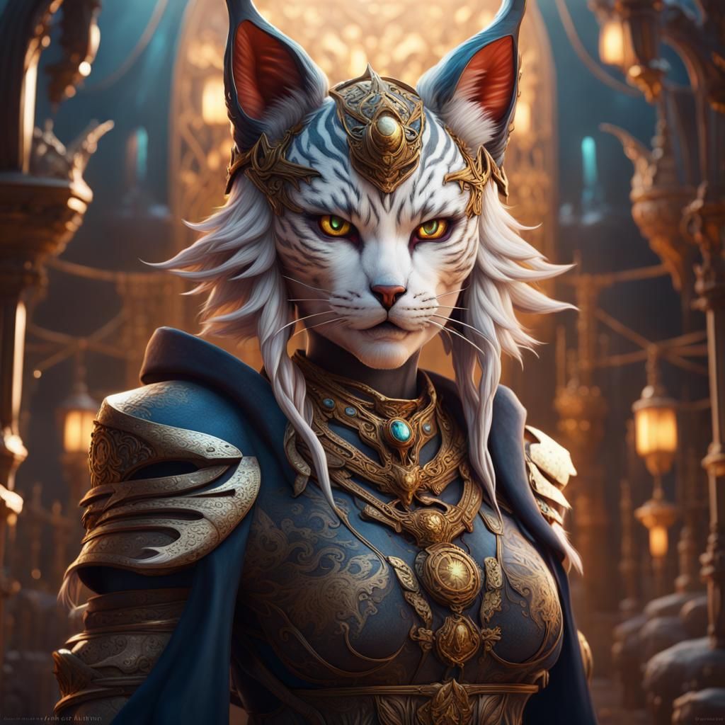 Bobcat Bakeneko Queen in Detailed Matte Painting