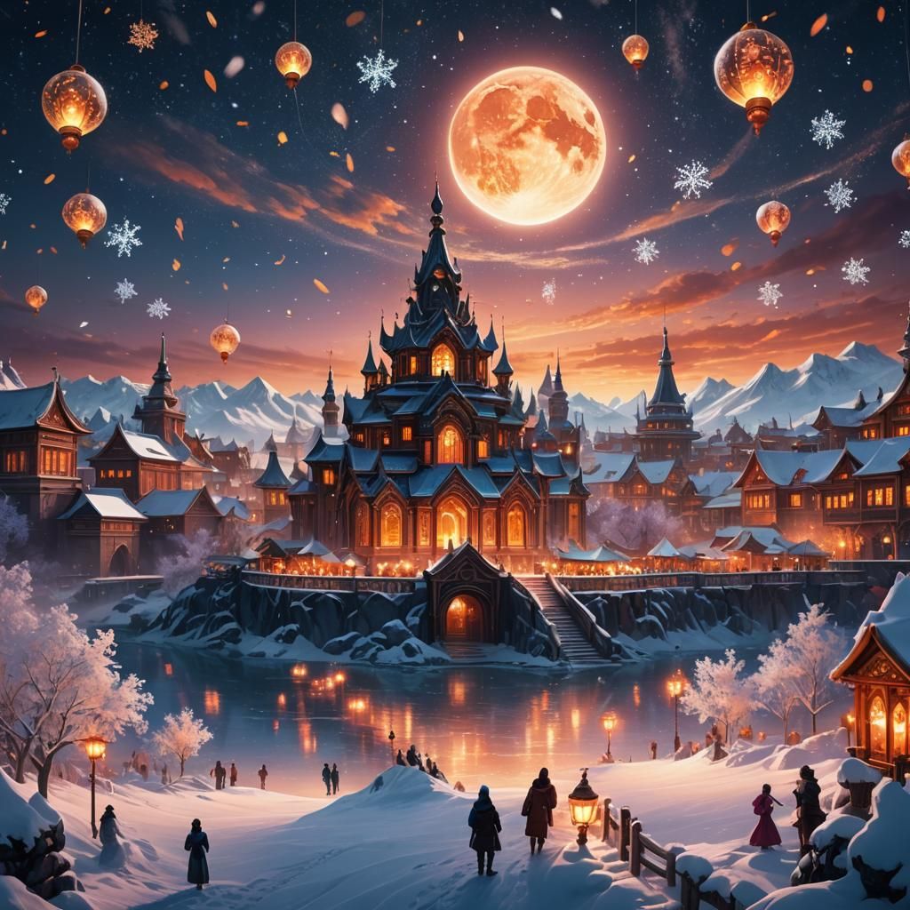 Winter Festival on Cold Island: Matte Painting