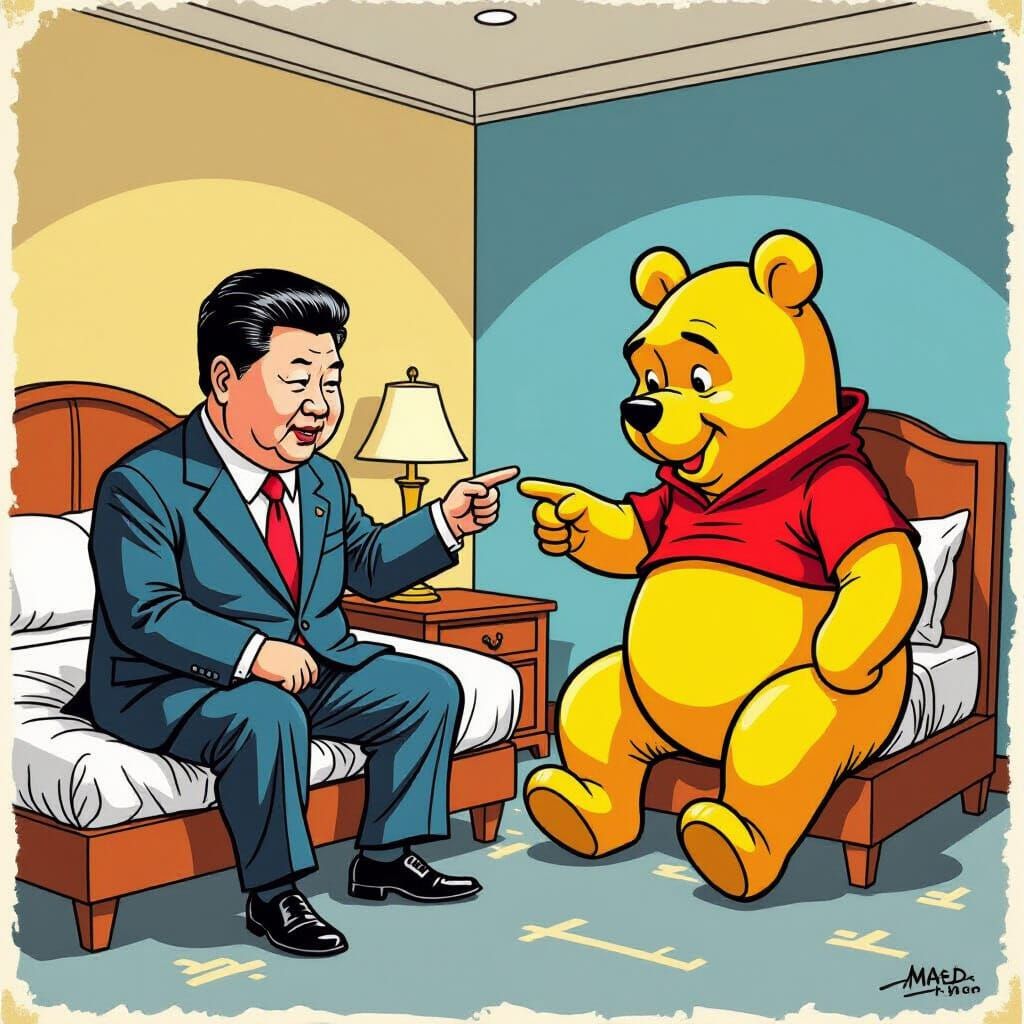 Satirical Cartoon: Xi Jinping and Winnie the Pooh Accuse Eac...