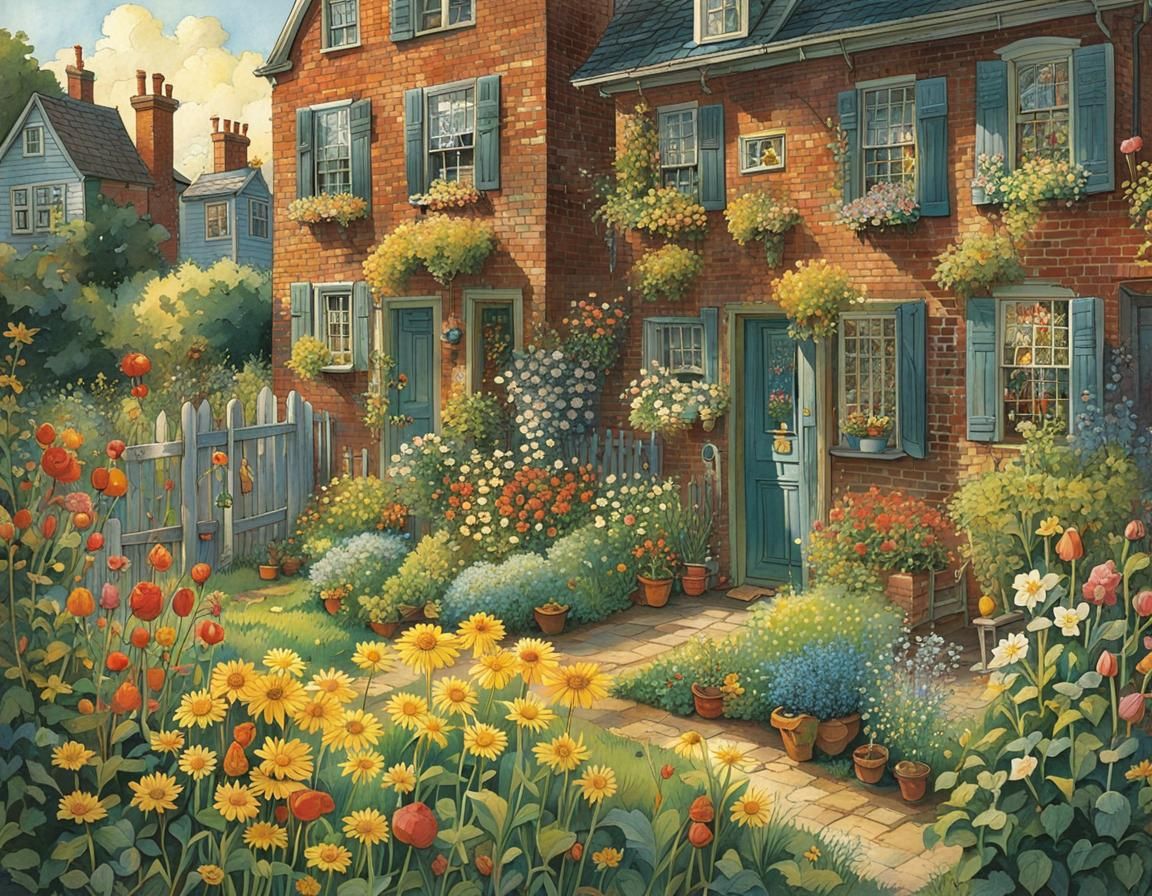Sunlit Garden Scene with Intricate Details