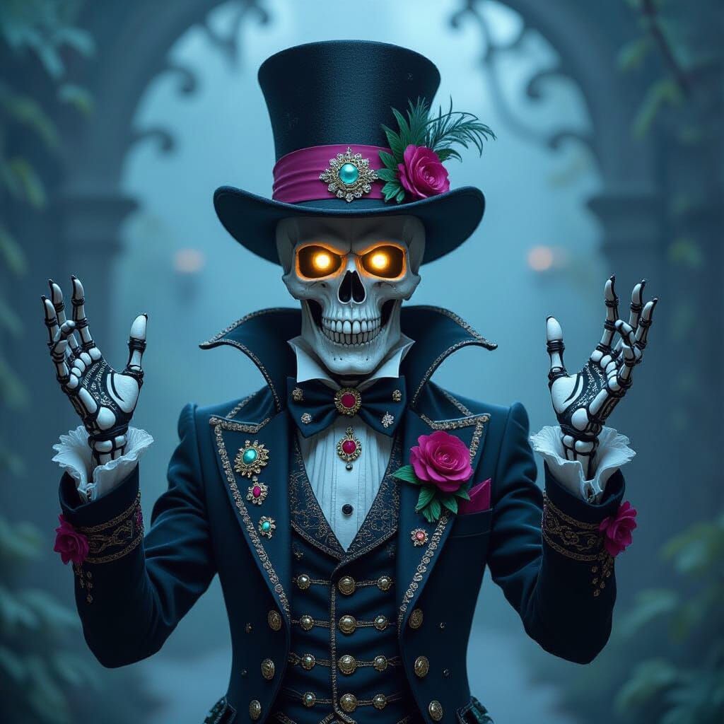 Mystical Skeletal Figure in Jeweled Costume