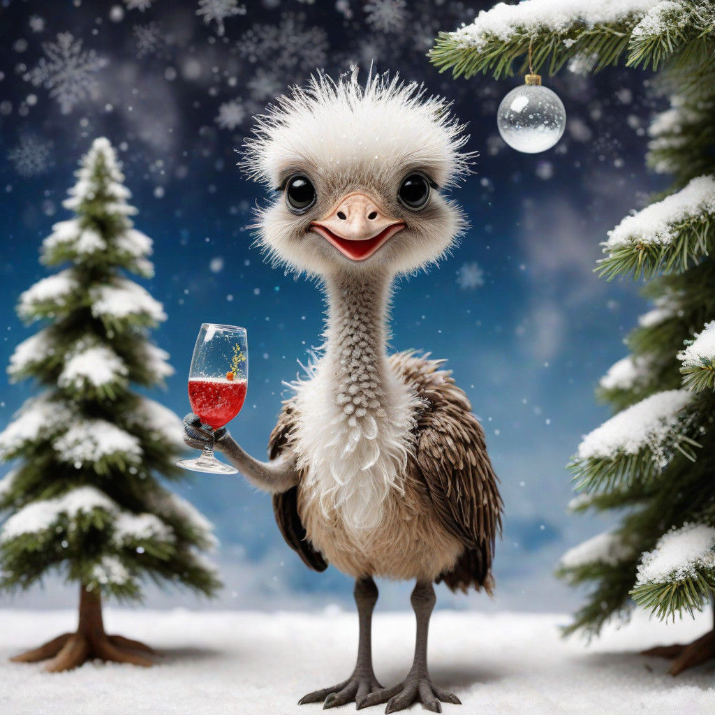 Vibrant Christmas Ostrich in Festive Scene