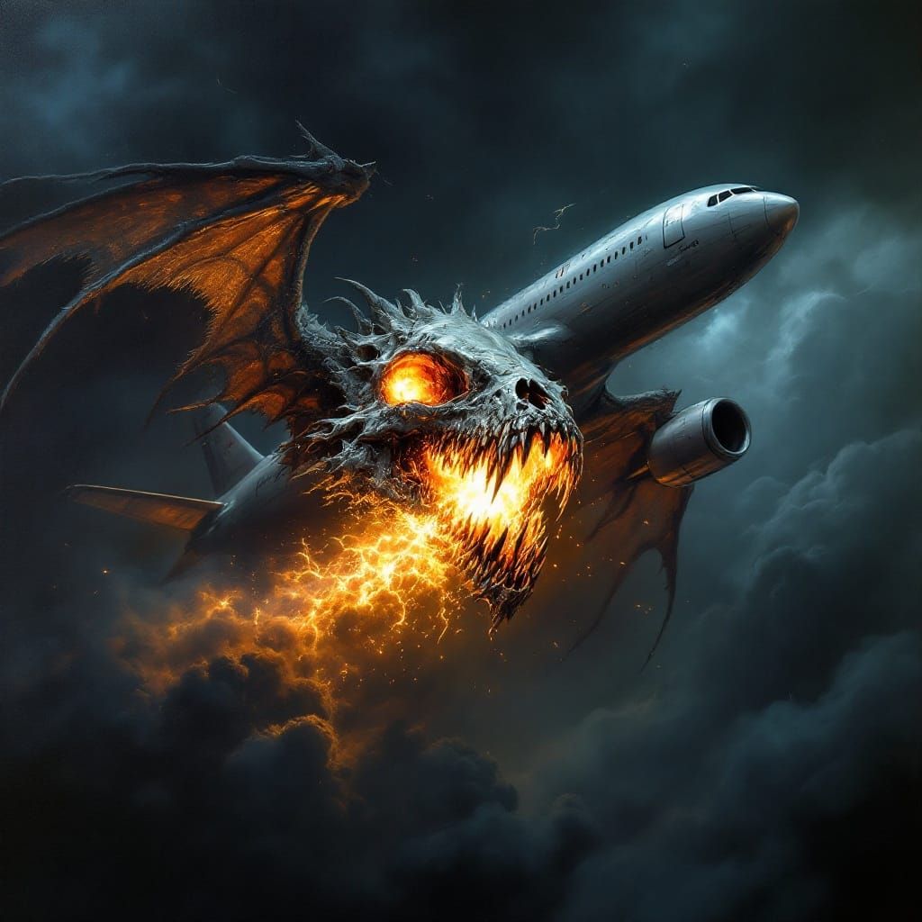 Dark, Ominous Dragon Skull Descends Upon Airliner