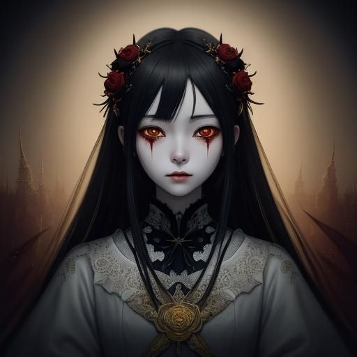 Dark Fantasy Anime Bride with Black Roses
