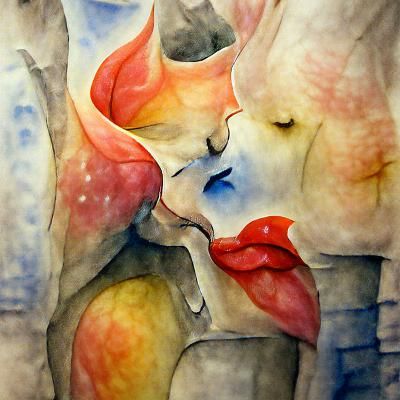 Forbidden Kiss: Delicate Watercolor Painting