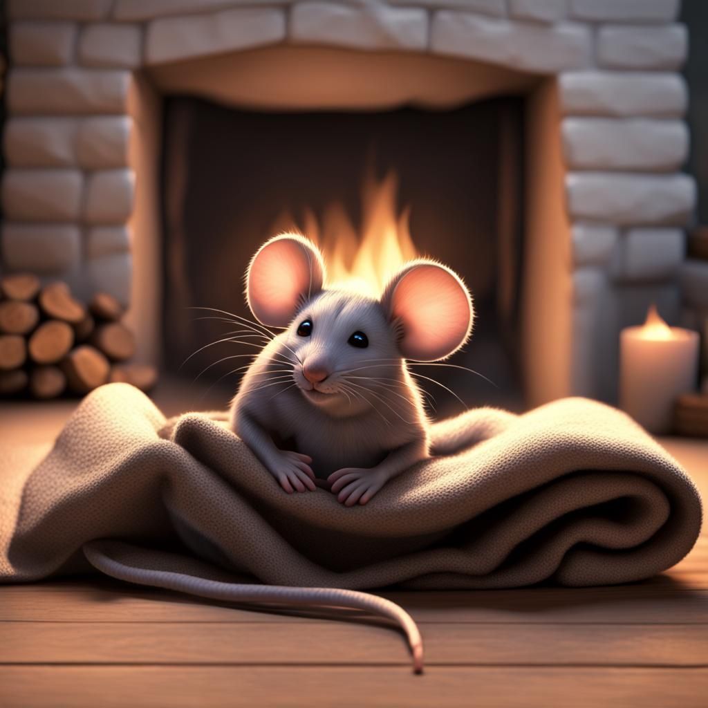 Cozy Mouse Snuggles: 3D Rendered Winter Scene