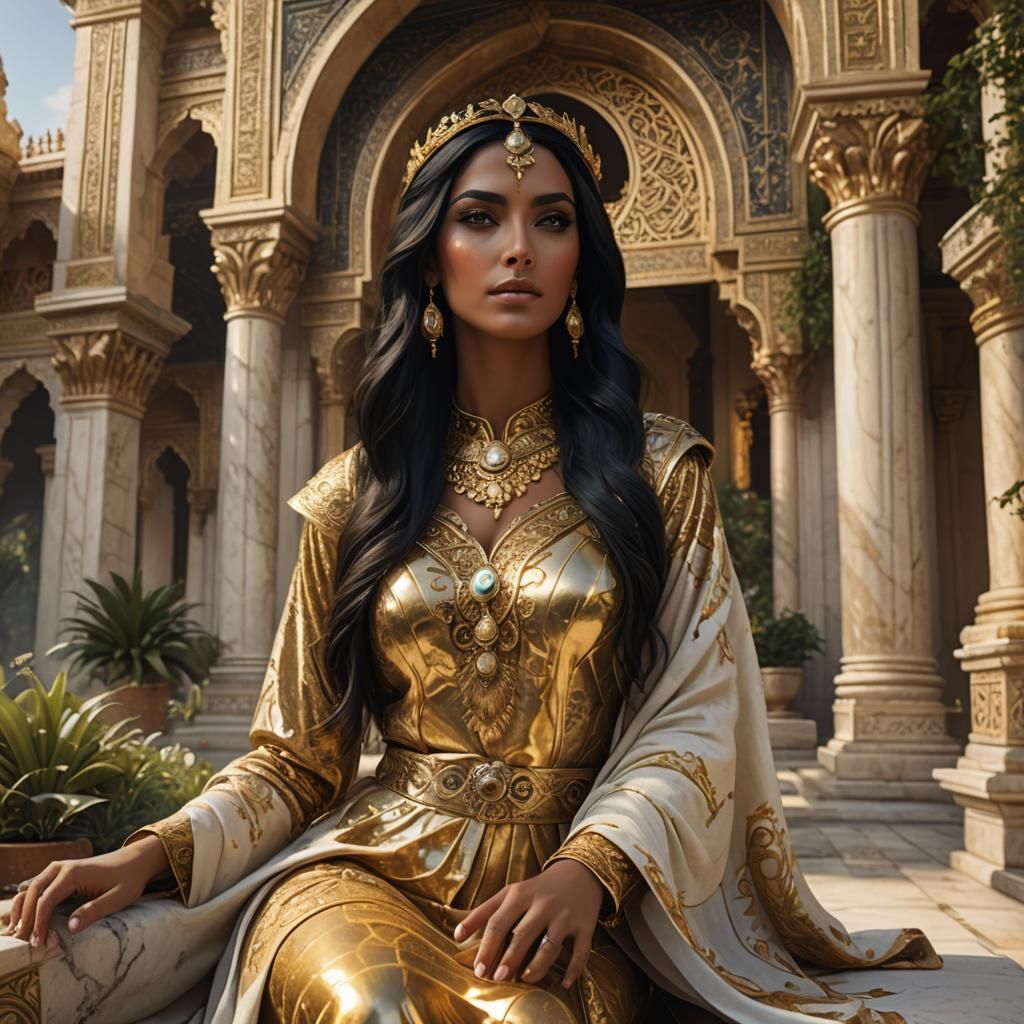 Arabian Sun Goddess in Marble Palace Garden