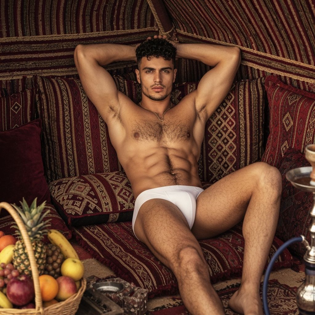 Middle Eastern Man Relaxing in Ornate Tent