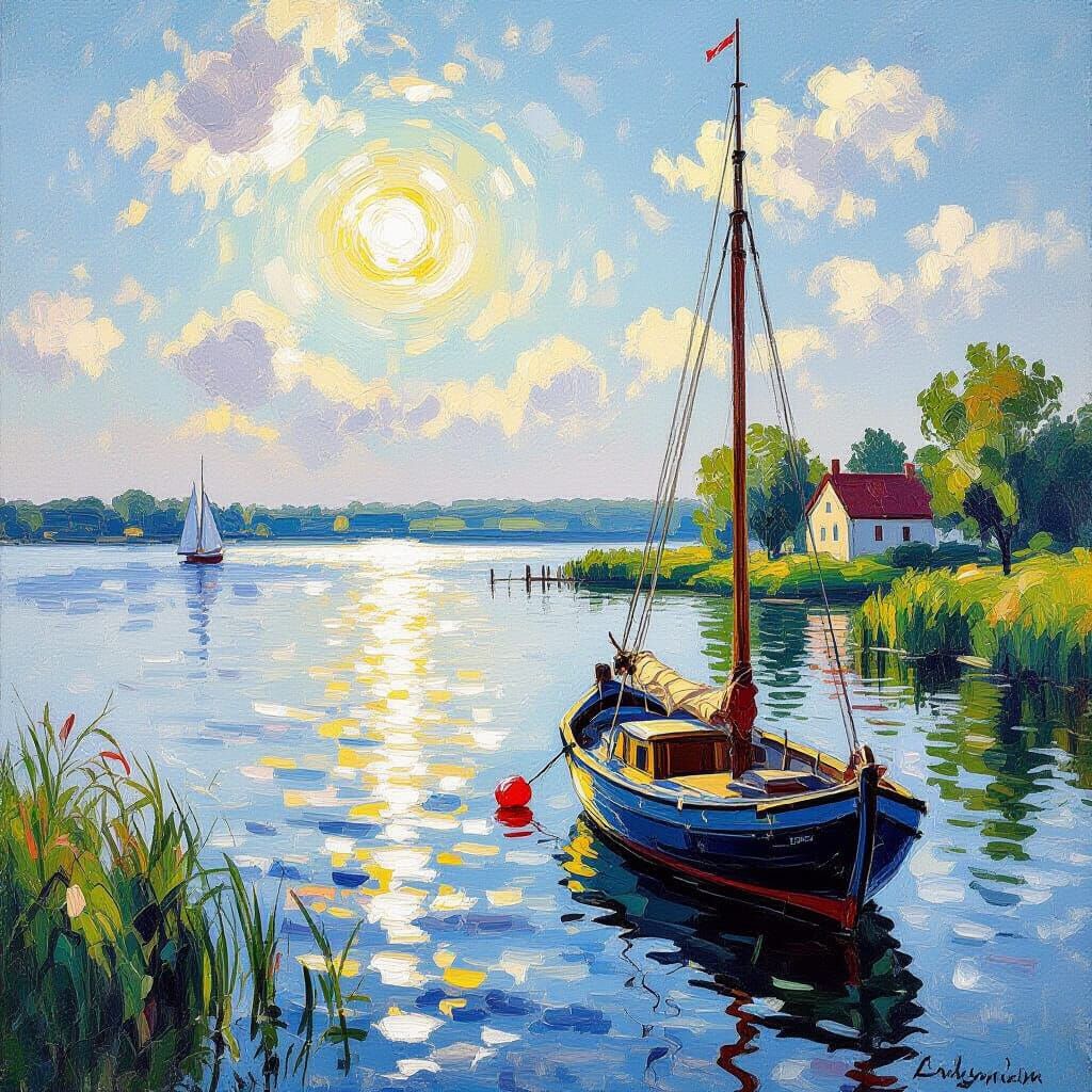 Impressionist Oil Painting of Müritzsee in Sunlight