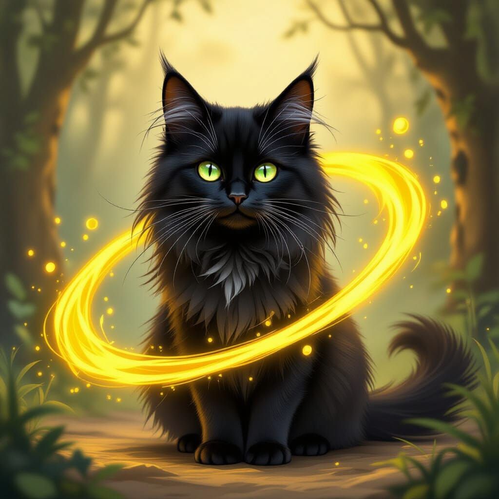 Black Cat Conjuring Yellow Magic, Painterly Style