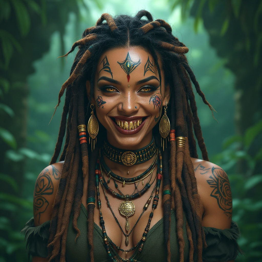 Mysterious Voodoo Priestess in Jungle Temple