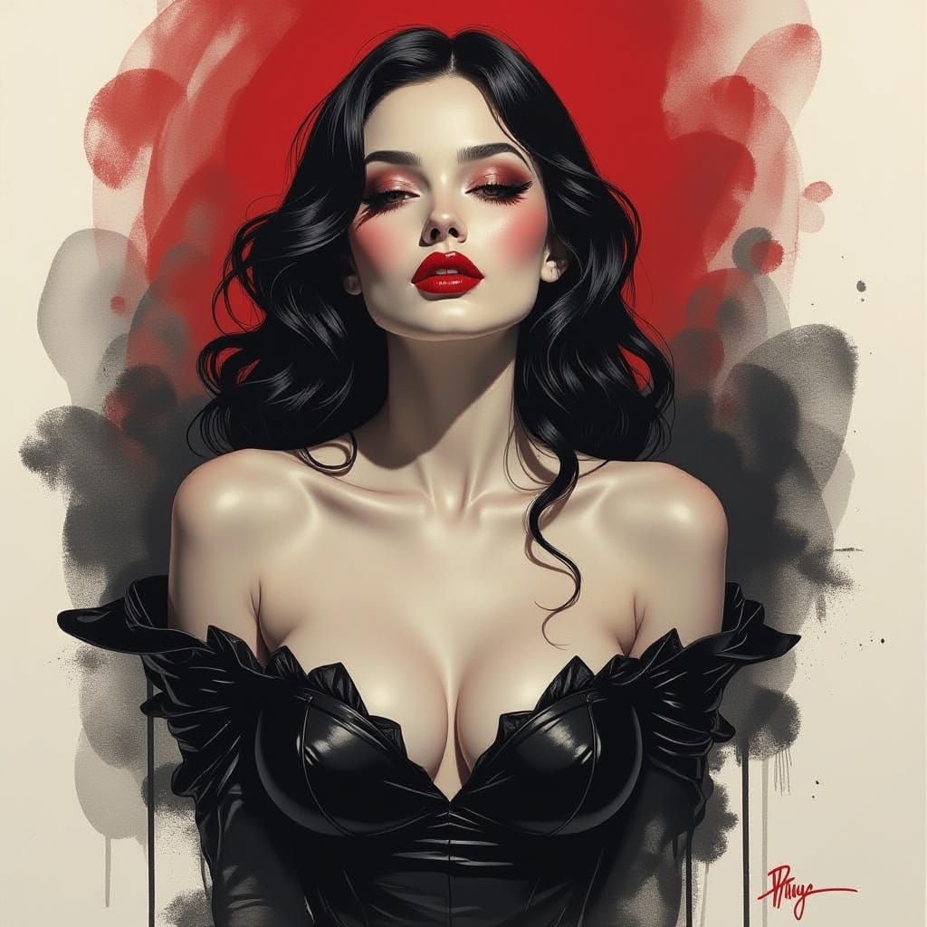 Evil Woman Dripping Dark Liquid in Charcoal Drawing Style