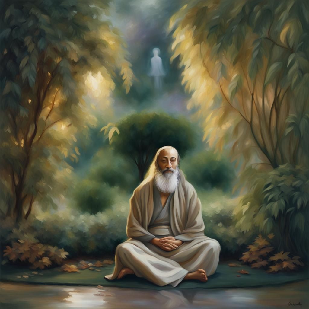 Osho in a Serene Renaissance-Style Garden