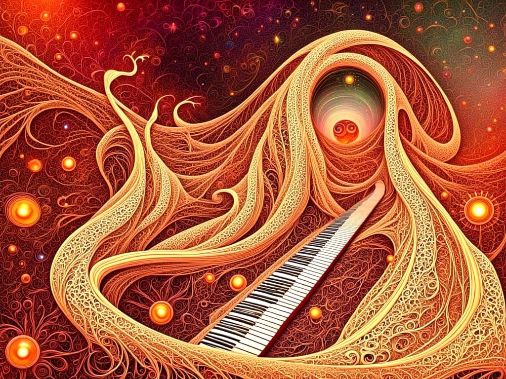 Surreal Accordion Player in Golden Sun Rays