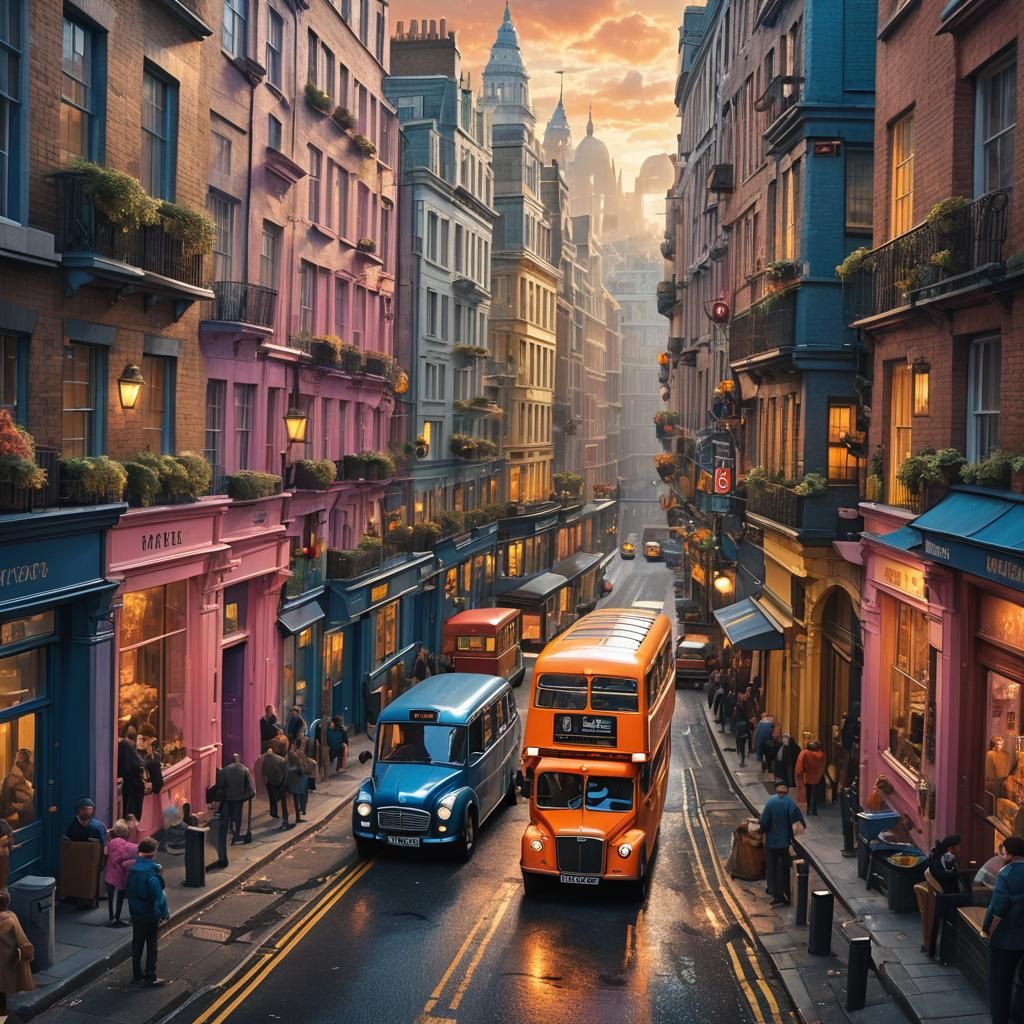 Triple Decker Bus Troubles in London: Fantasy Concept Art