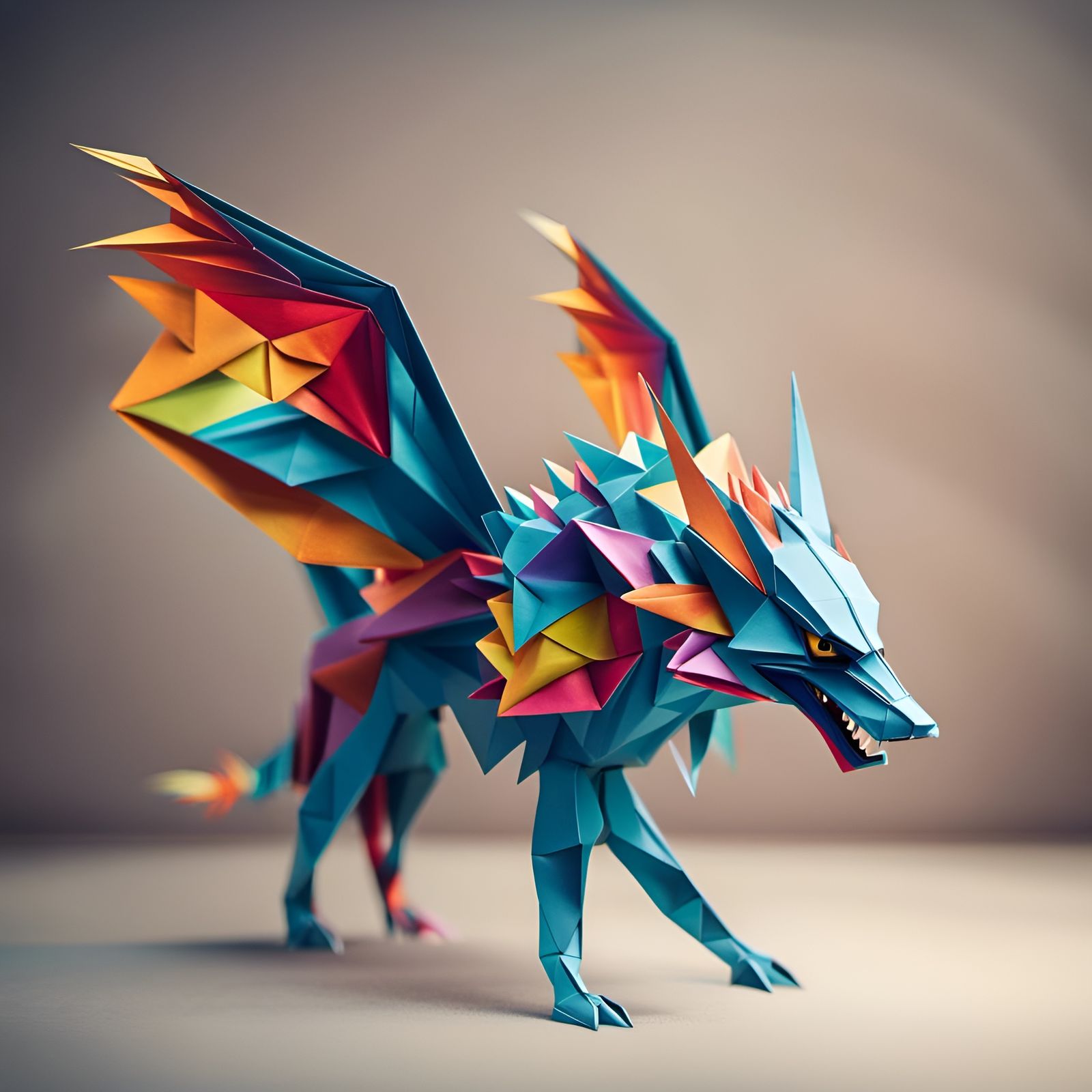 Origami Dragon Wolf