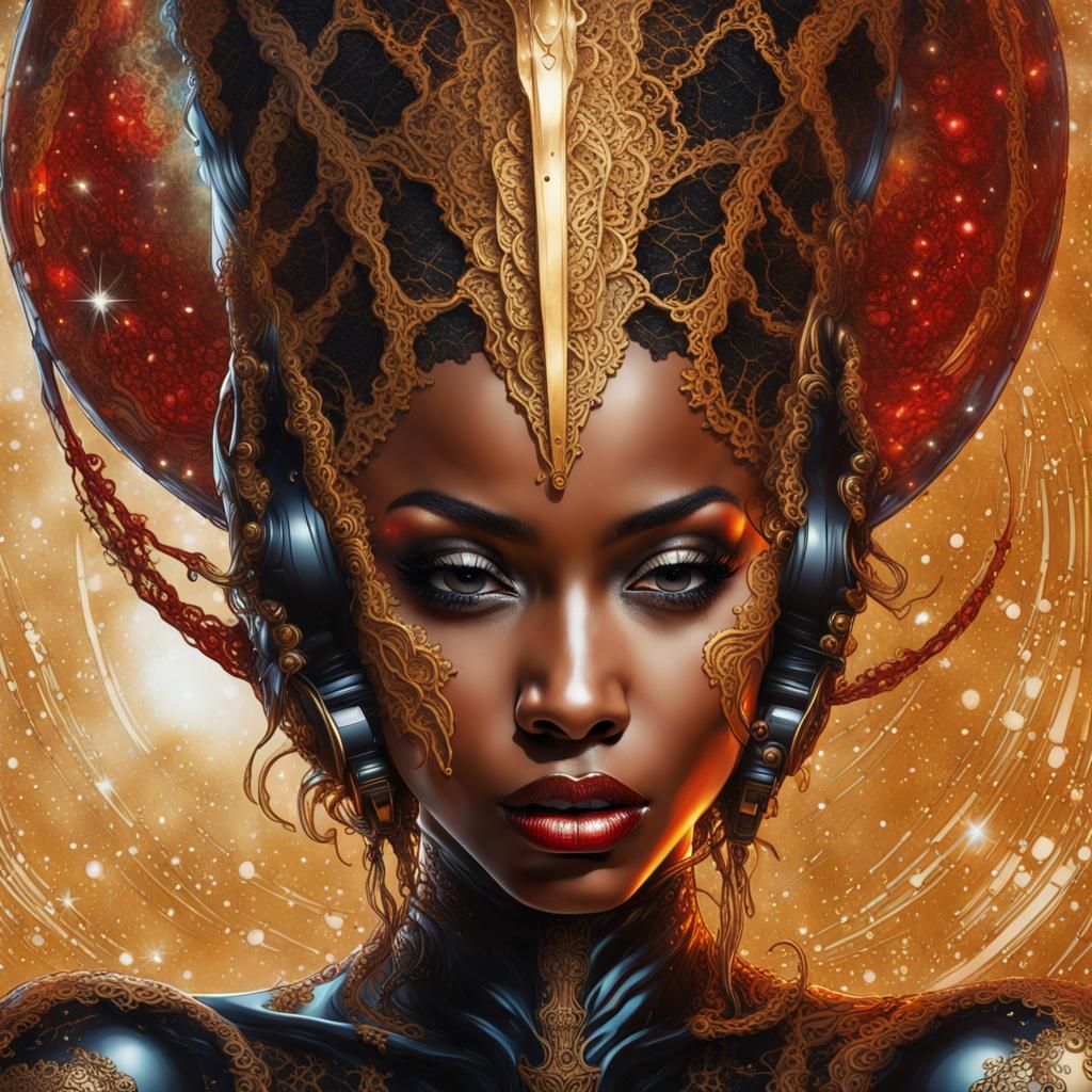 Cosmic Portrait of Black Female in Latex Lingerie