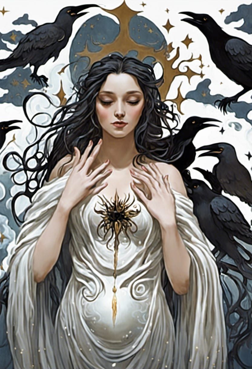 Pregnant Goddess of Monsters in Ethereal Fantasy Style