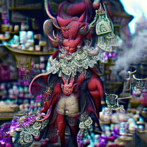 Hyperdetailed Demon Merchant in Ethereal Fantasy