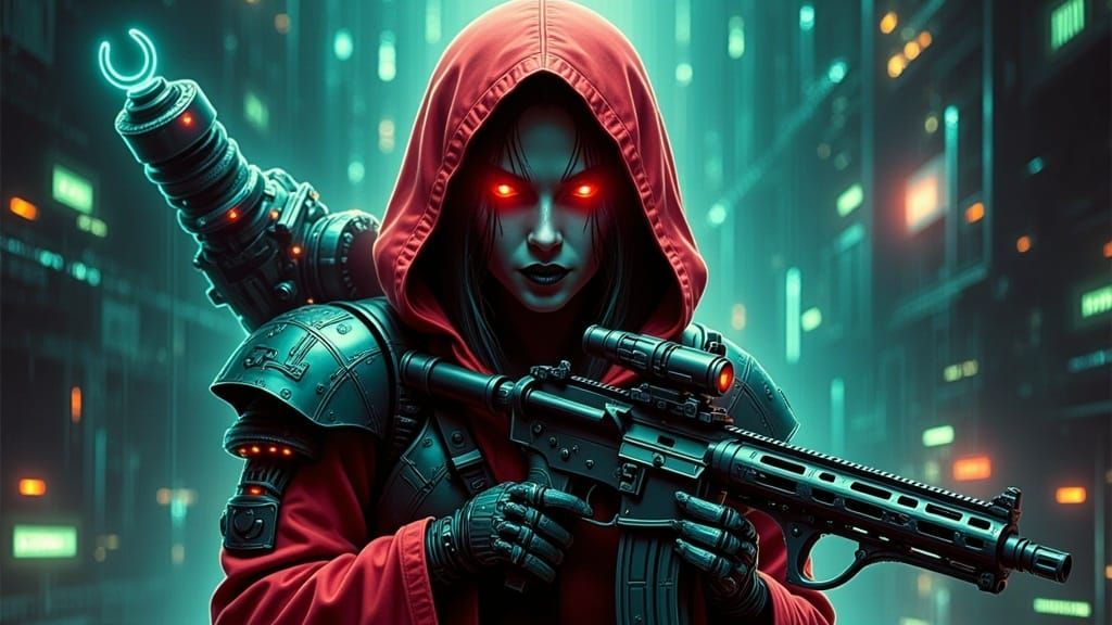 Cyborg Geisha Assassin in Cyberpunk Dystopia