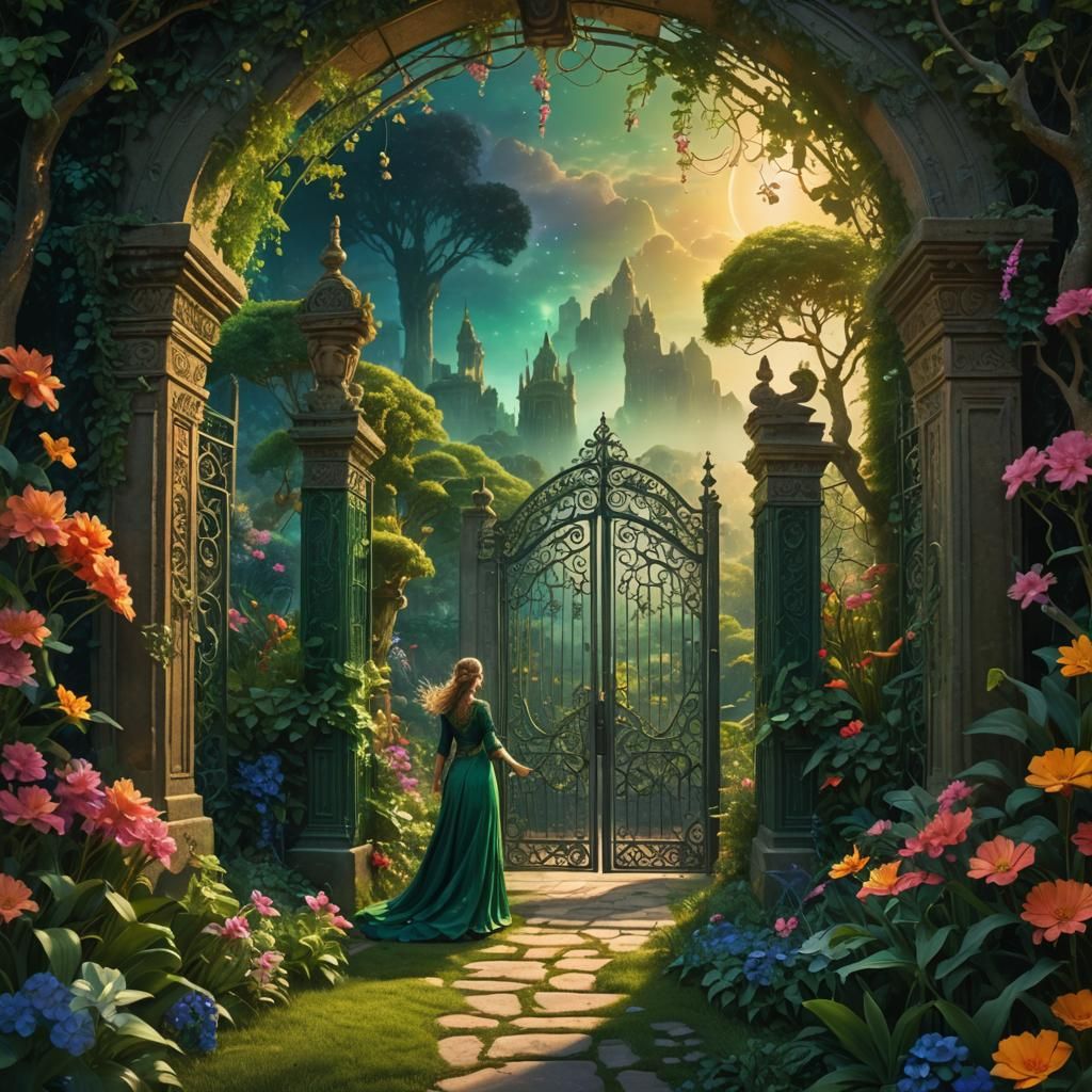Mystical Paradise Gate with Ethereal Light