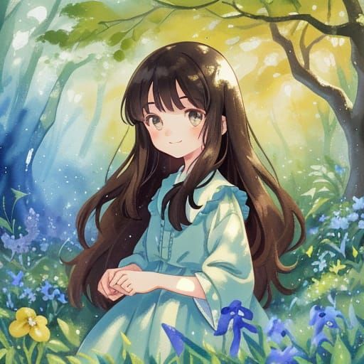 Woodland Nymph in Springtime Gouache Painting