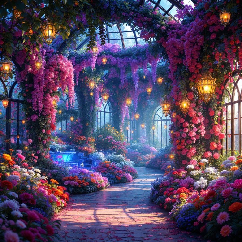 Beaded Greenhouse with Floral Patterns as Matte Painting