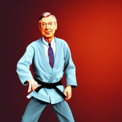 Mr. Rogers in Kung Fu Class: Hyperrealistic Art