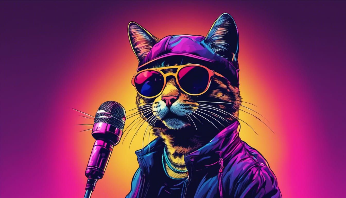 Hip Hop Cat Rapping with Futuristic Sunglasses