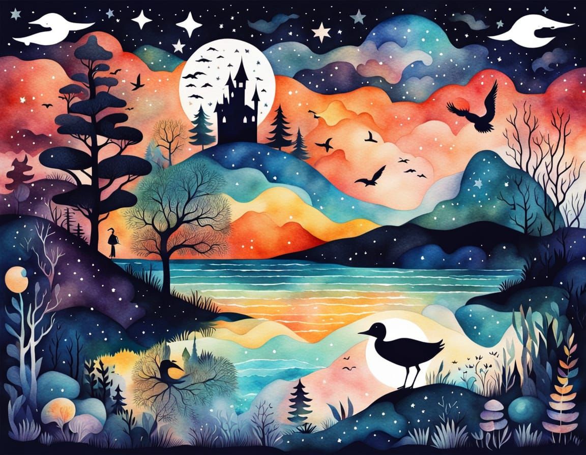 Dreamlike Beach Landscape with a Happy Duck