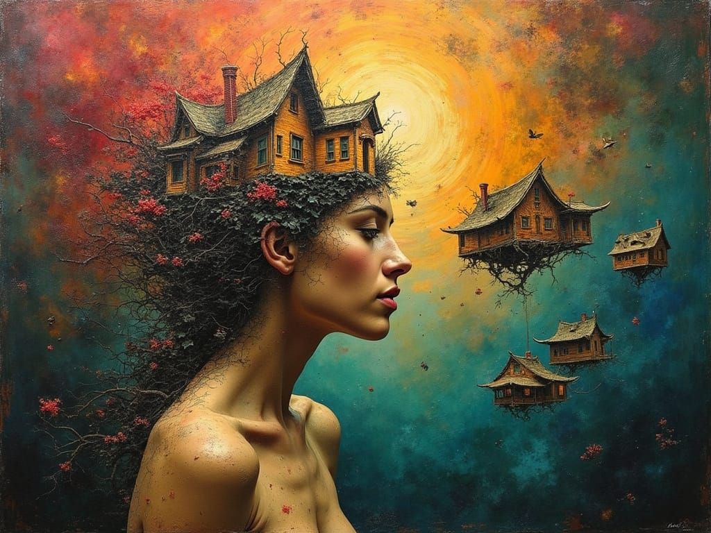 Ethereal, Fragmented Forms in a Surreal Dreamscape Painting
