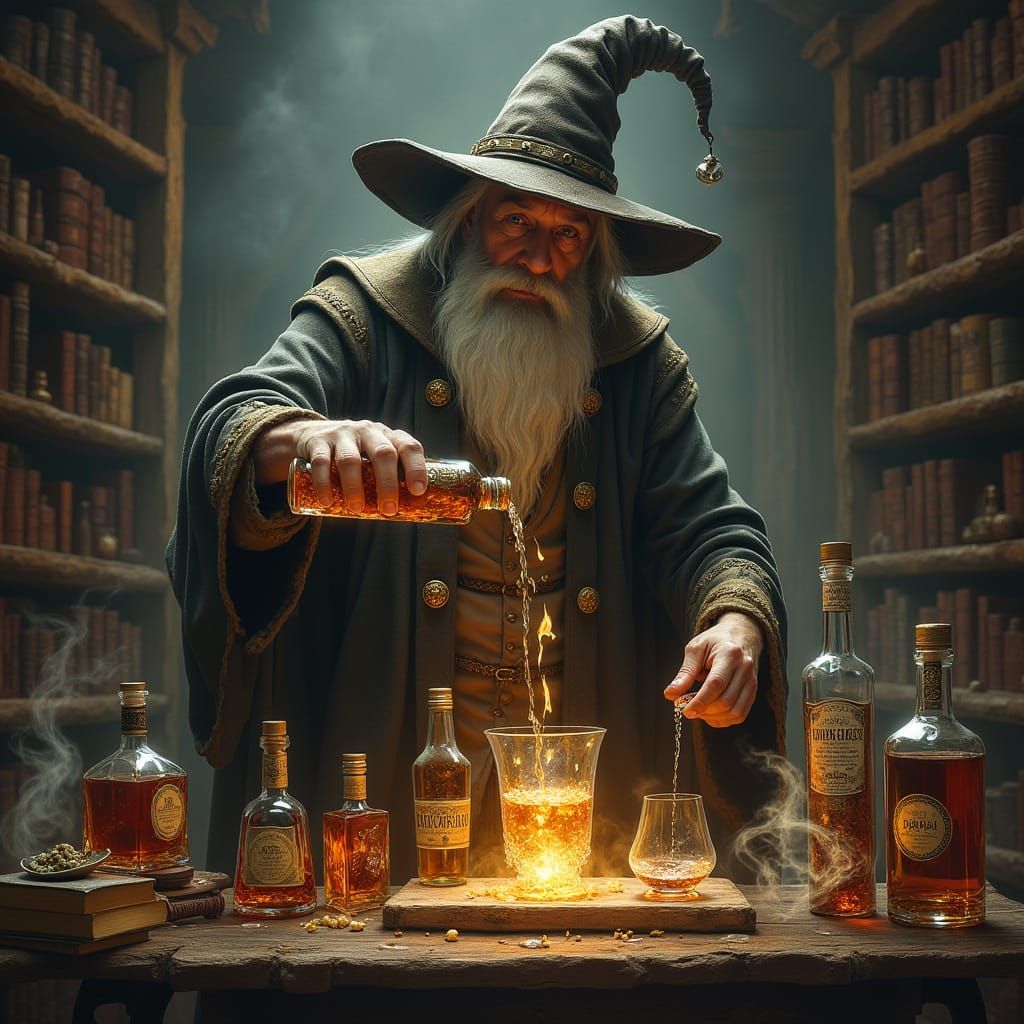 Eccentric Wizard in Alchemical Chamber