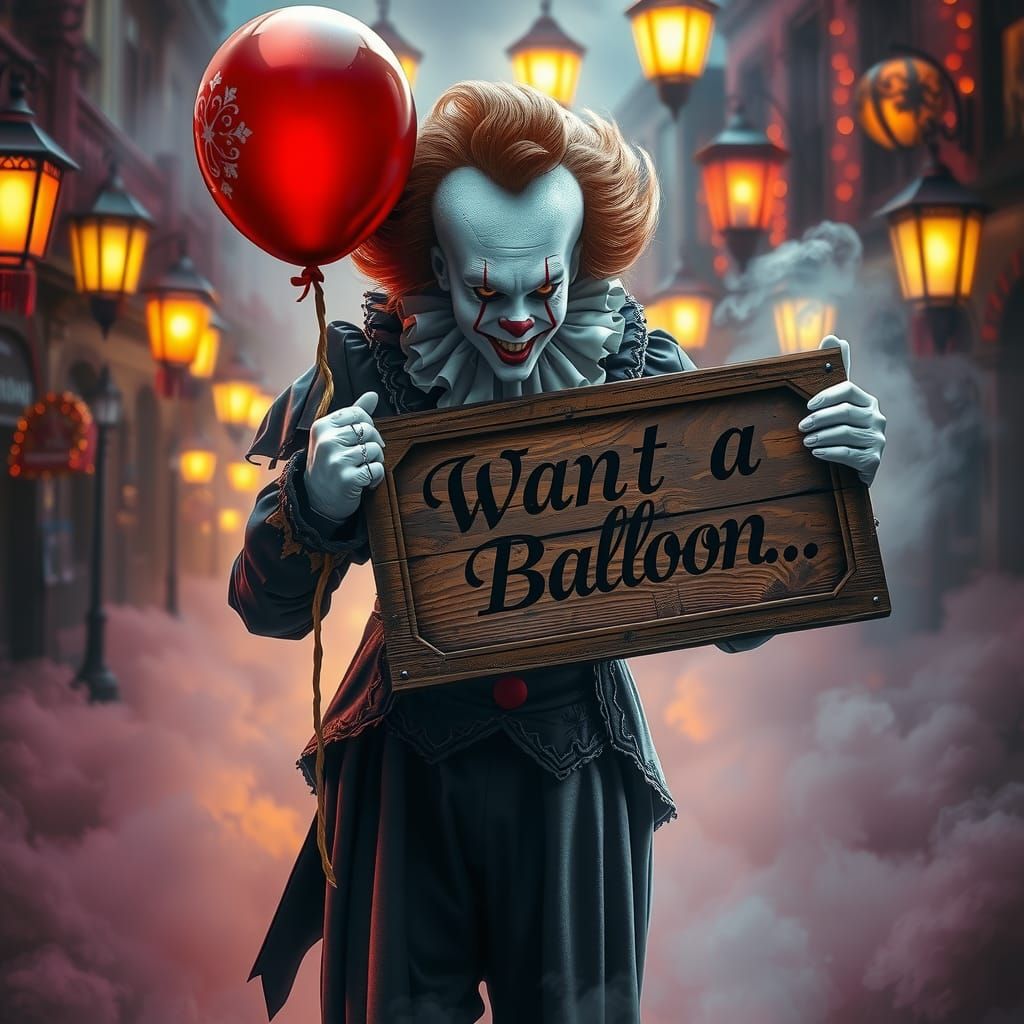 Pennywise with Balloon Sign in Painterly Style
