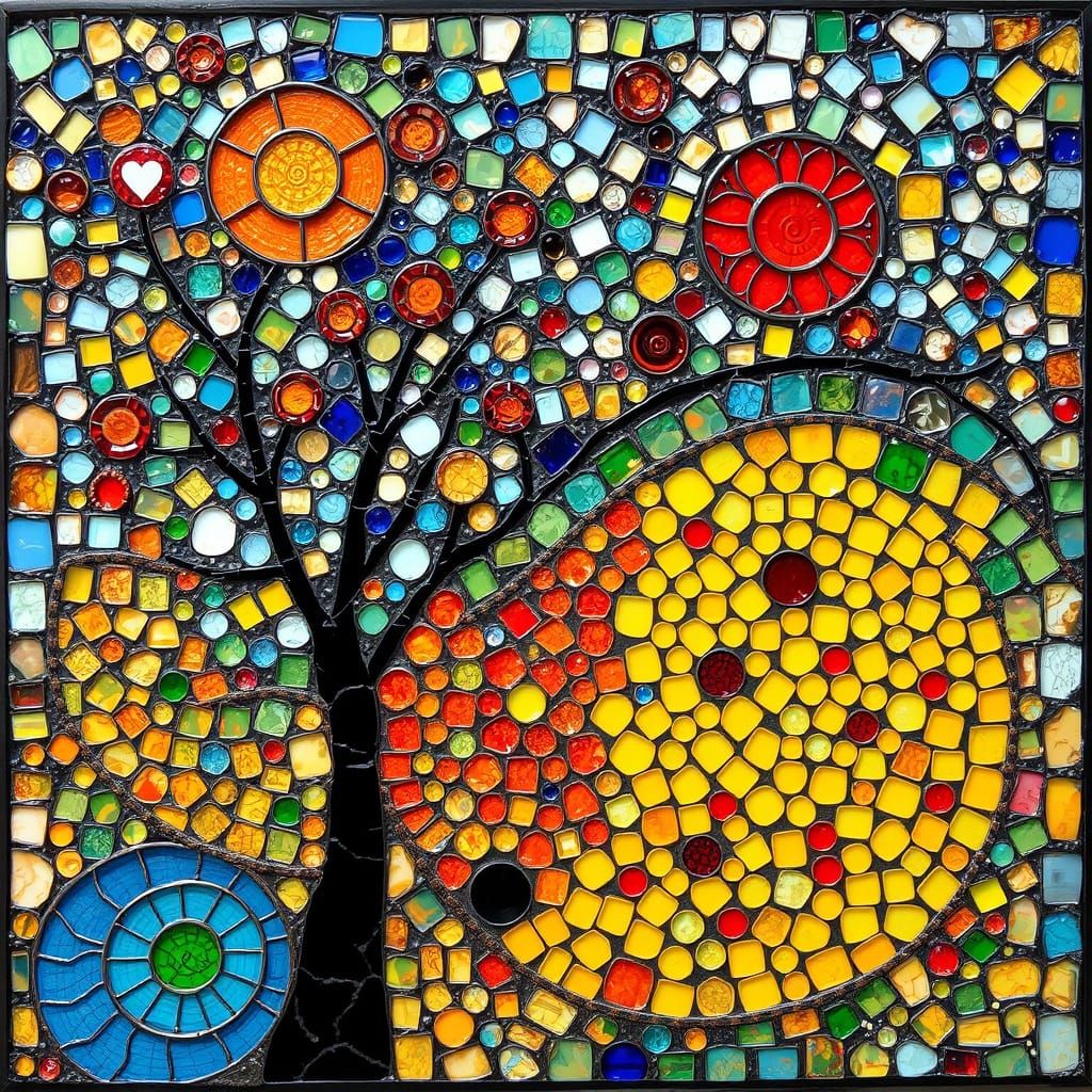 Vibrant Mosaic Artwork in Organic Style