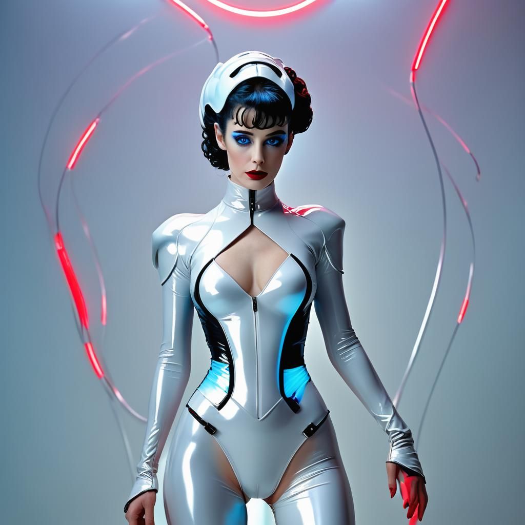 Futuristic Woman in Catsuit with Synthwave Neon Style