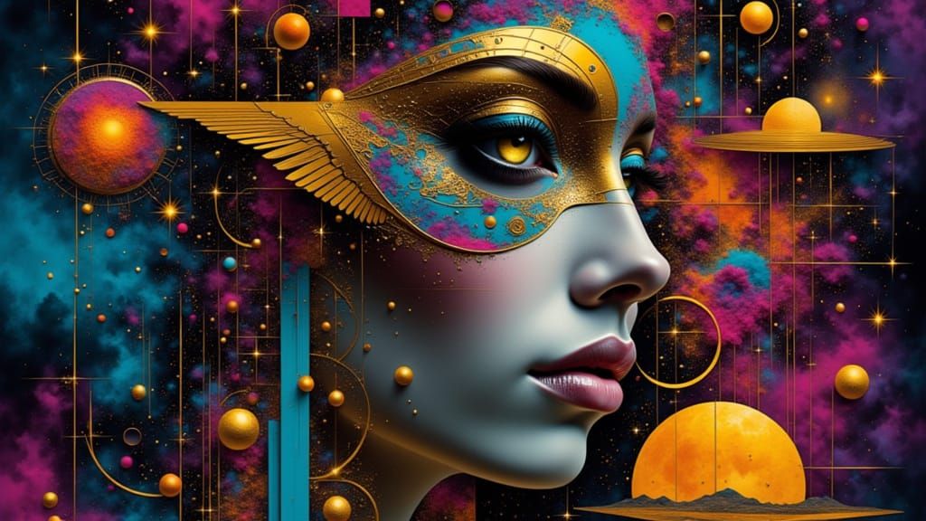 Technosurreal Neon Cyberpunk Goddess Portrait