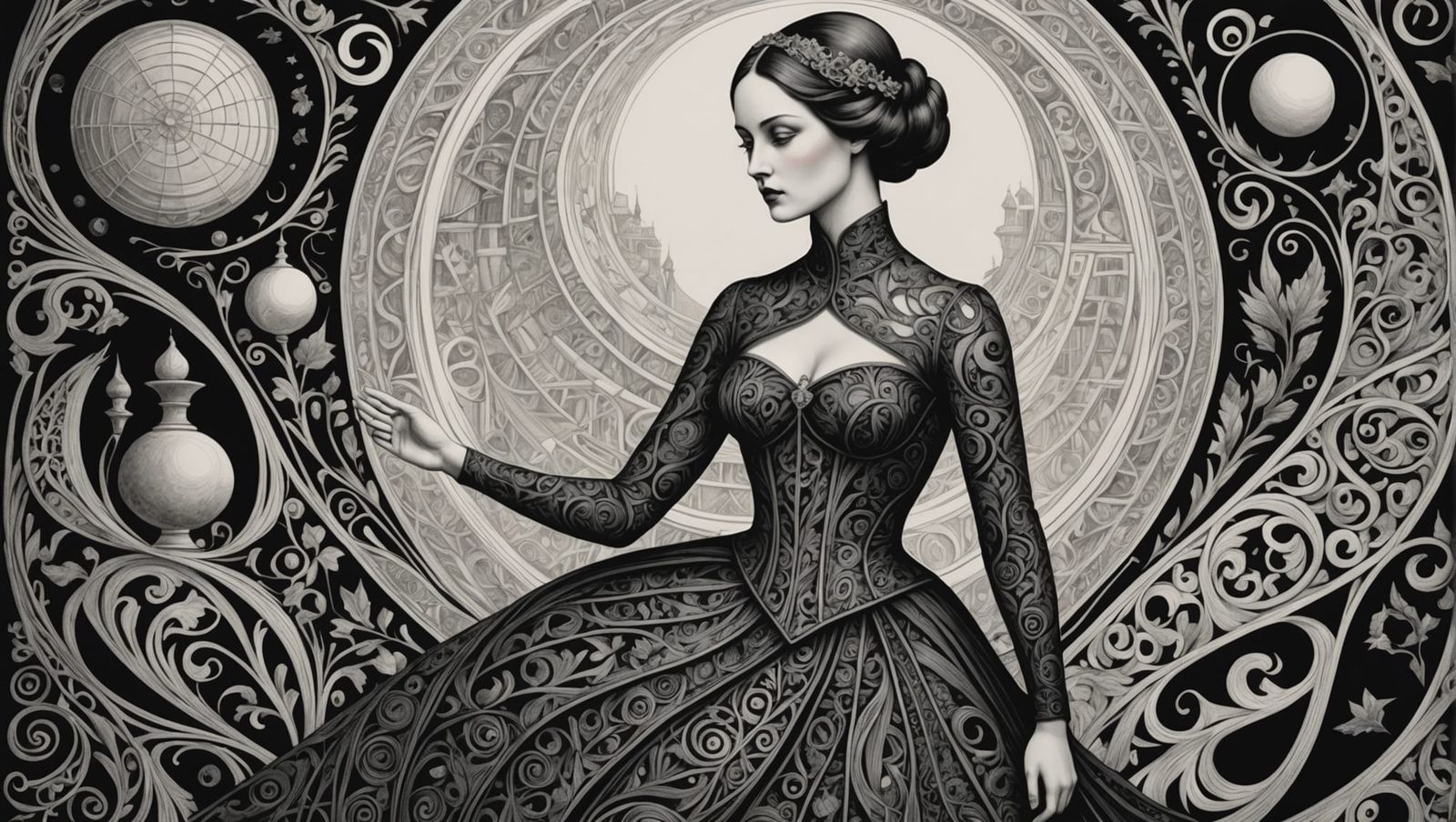 Elegant Woman Made of Gothic Doodles