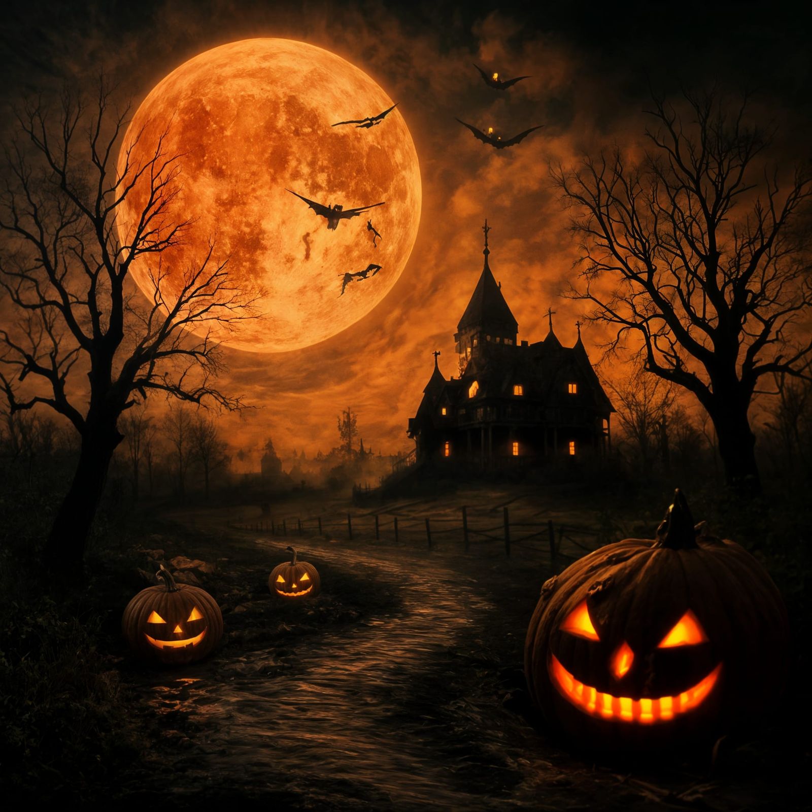 Eerie Halloween Night Landscape