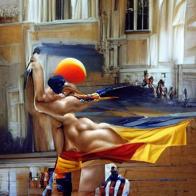 Swiss Guards Shirtless Volleyball in Oil Painting