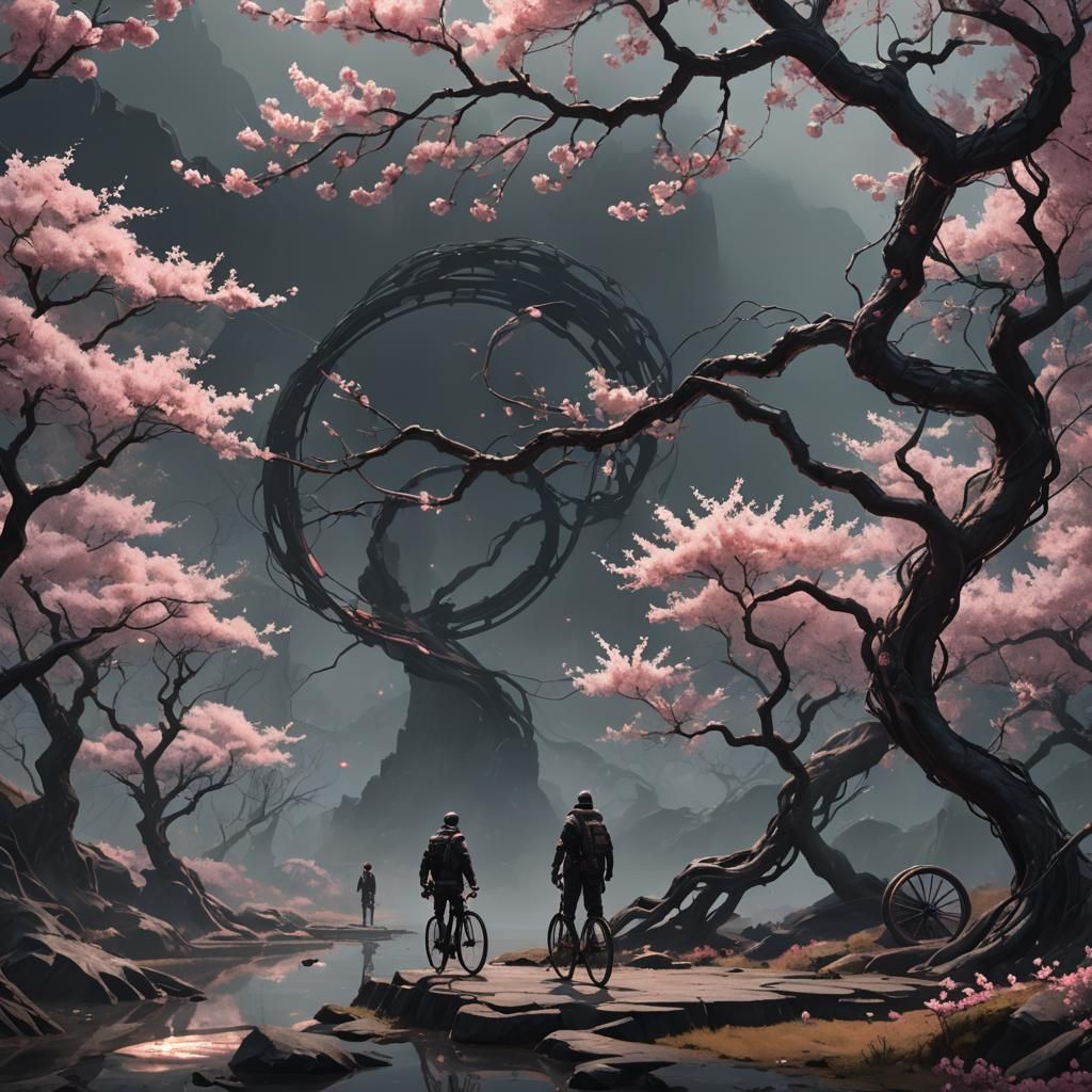 Post-Apocalyptic Figure with Glass Snake and Blossoms