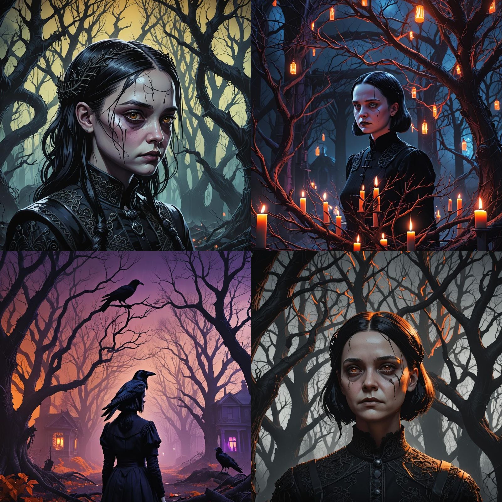 Monochrome Wednesday Addams with Neon Trees