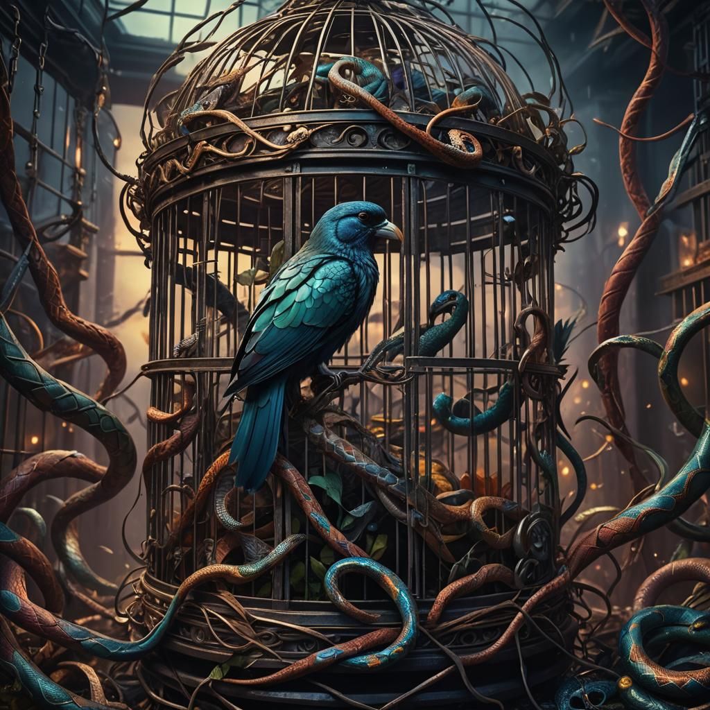 Dark Fantasy Bird Cage with Snakes