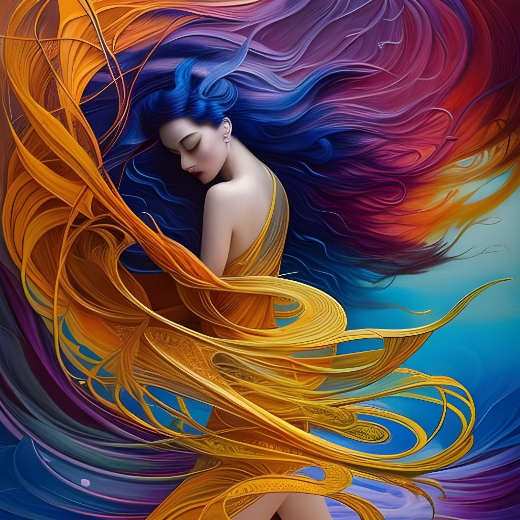 Dancing Woman in Solar Winds: Fluid Acrylic Painting