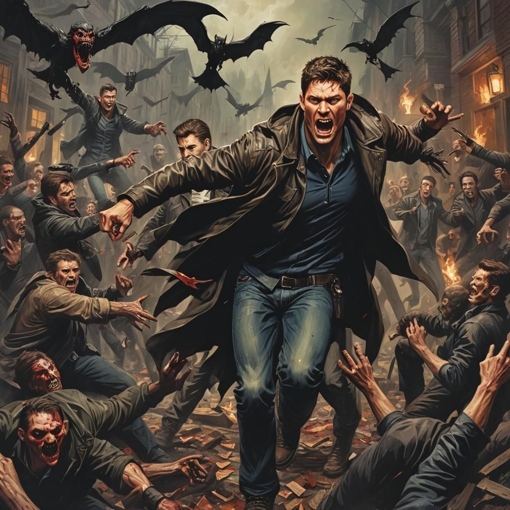 Man Battles Vampires in Sinister Fantasy Art