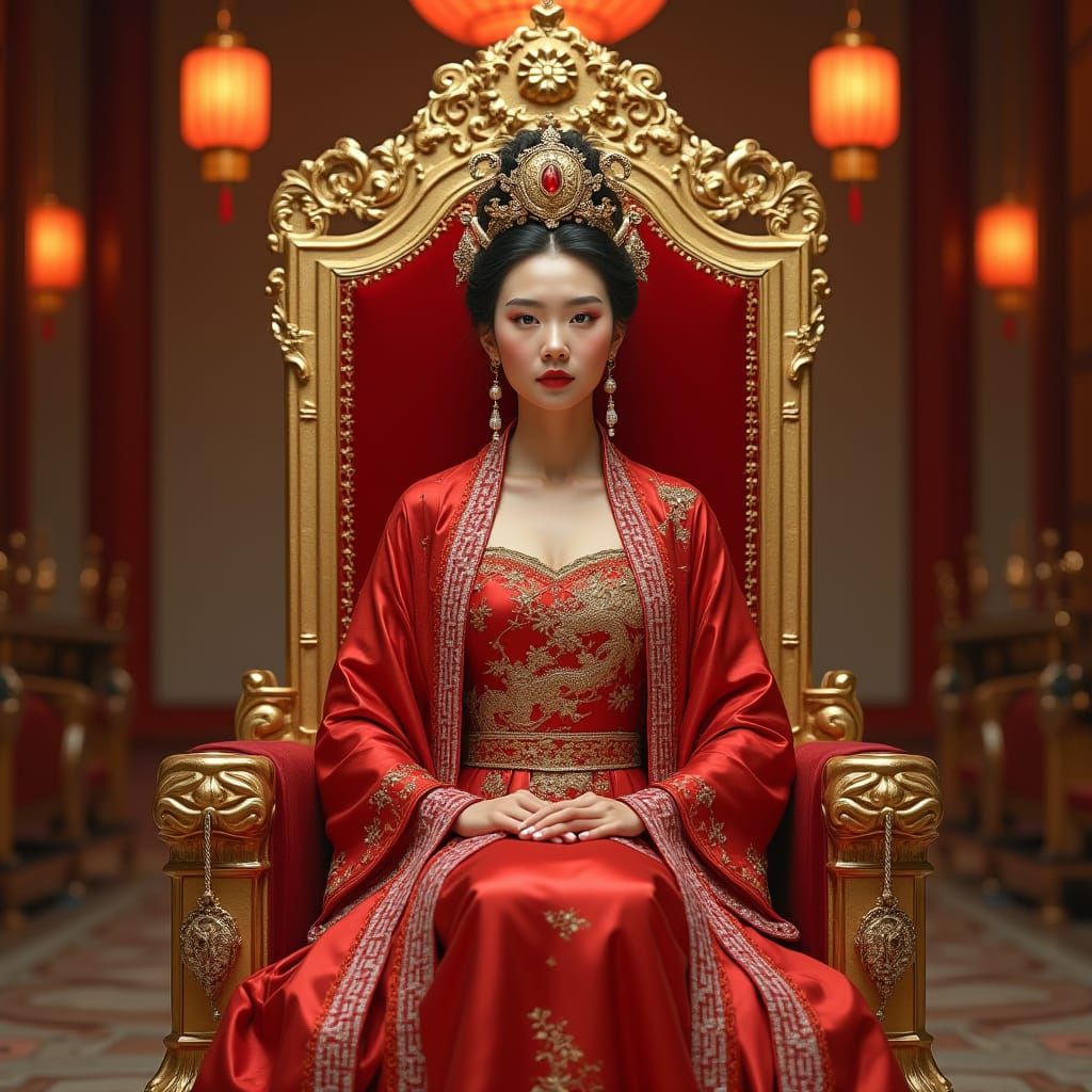 Elegant Qing Dynasty Empress in Golden Throne